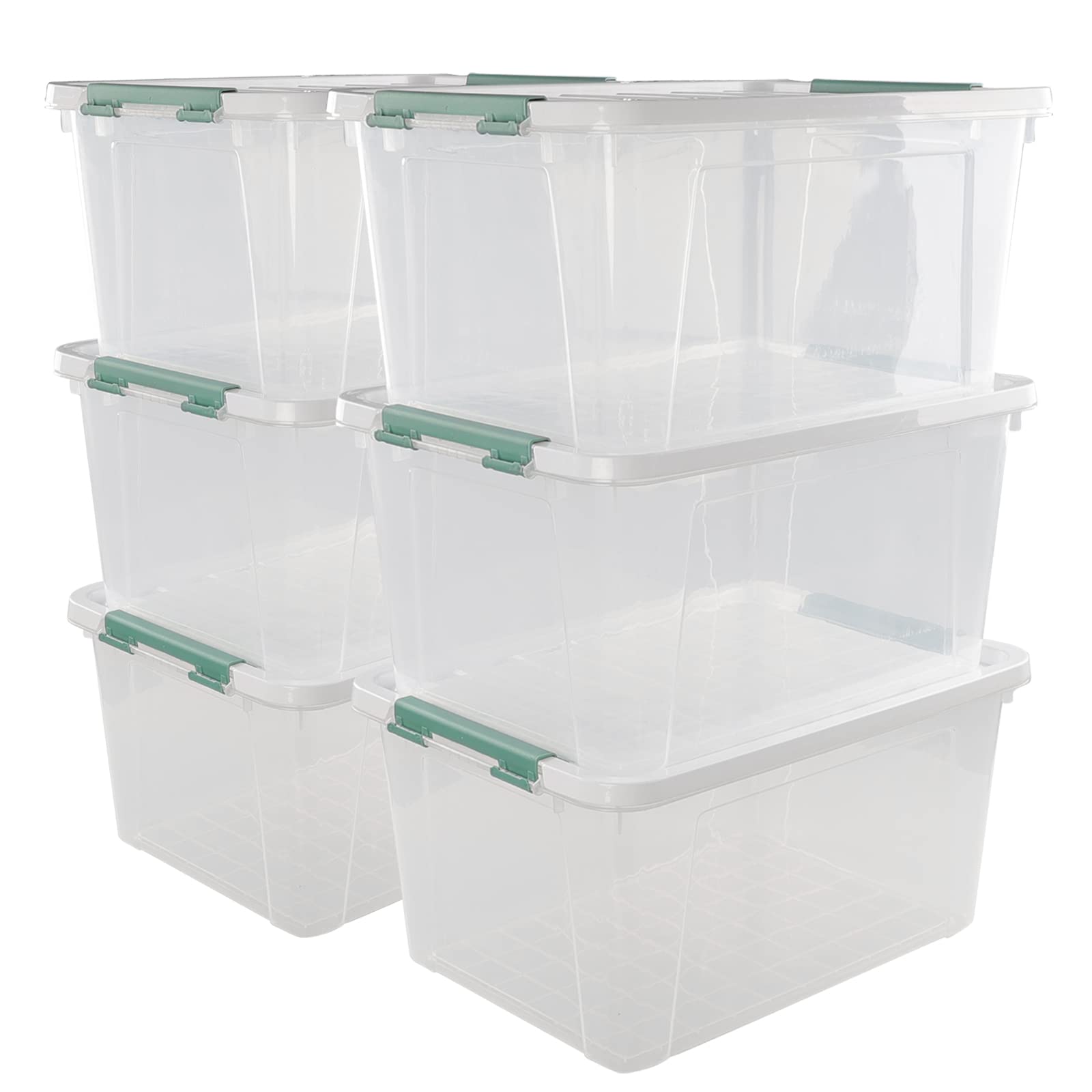 Afromy Set of 6 Latching Storage Box, Clear Plastic Bin with Lid, 35 Quart