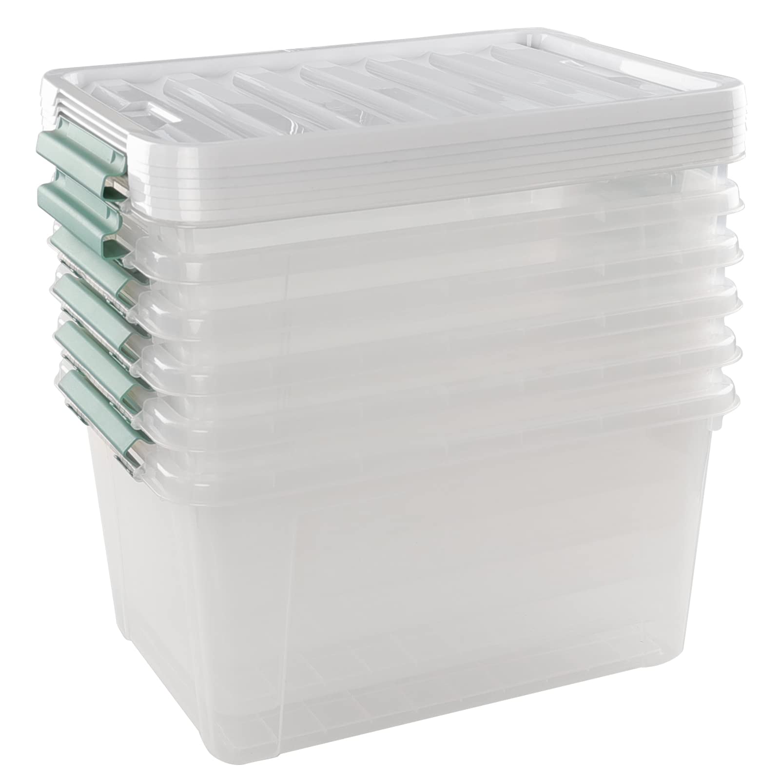 Afromy Set of 6 Latching Storage Box, Clear Plastic Bin with Lid, 35 Quart