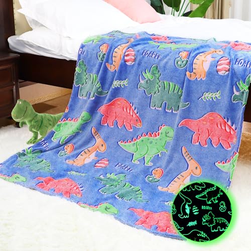 IMUKU Dinosaur Blanket Glow in The Dark Blankets for Boys Kids Dinosaur Gifts Toys Cute Dino Decor Red Green Throw Blanket