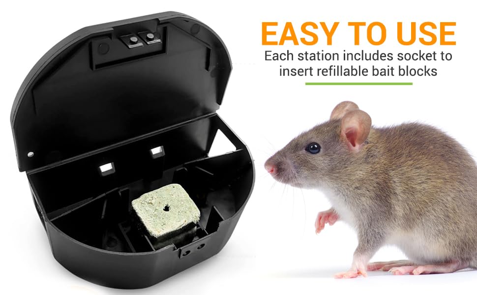 8 Pack - Mouse Bait Stations – Mice, Moles or Small Rodent Traps – Reusable Indoor Rodent Control Bait Box