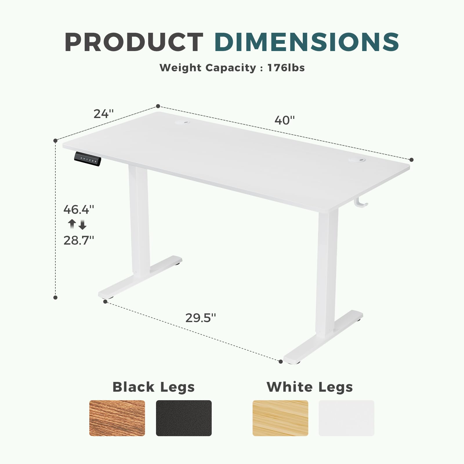 SMUG Standing Desk, 40x24 Inch Ergonomic Adjustable Height Electric Sit Stand Up Down Computer Table with Whole-Piece Desktop Board, Computer Workstation for Home Office, White(2 Packages)