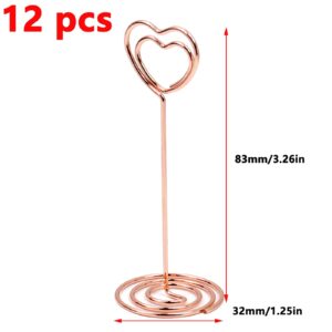 Antrader 12Pcs Table Number Holders Heart Shaped Place Card Holder Table Number Stands Wire Picture Holder Small Size Table Card Holders for Party,Birthday,Wedding (Rose Gold)