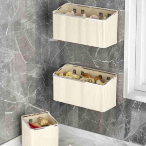 Qushy Floating Shelves Wall Bin Organizer Adhesive Wall Mounted Plastic Storage Organizer No Drilling Hanging Storage Containers Makeup Organizer Shelf for Office, Kitchen, Home