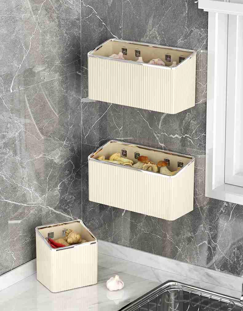 Qushy Floating Shelves Wall Bin Organizer Adhesive Wall Mounted Plastic Storage Organizer No Drilling Hanging Storage Containers Makeup Organizer Shelf for Office, Kitchen, Home