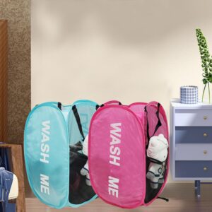 Aplter Collapsible Laundry Hamper 2 pack Mesh Pop Up Laundry Hamper with Handles, Foldable Laundry Basket for Kid's Room, College Dorm, RV, Travel (Pink + Sky Blue)