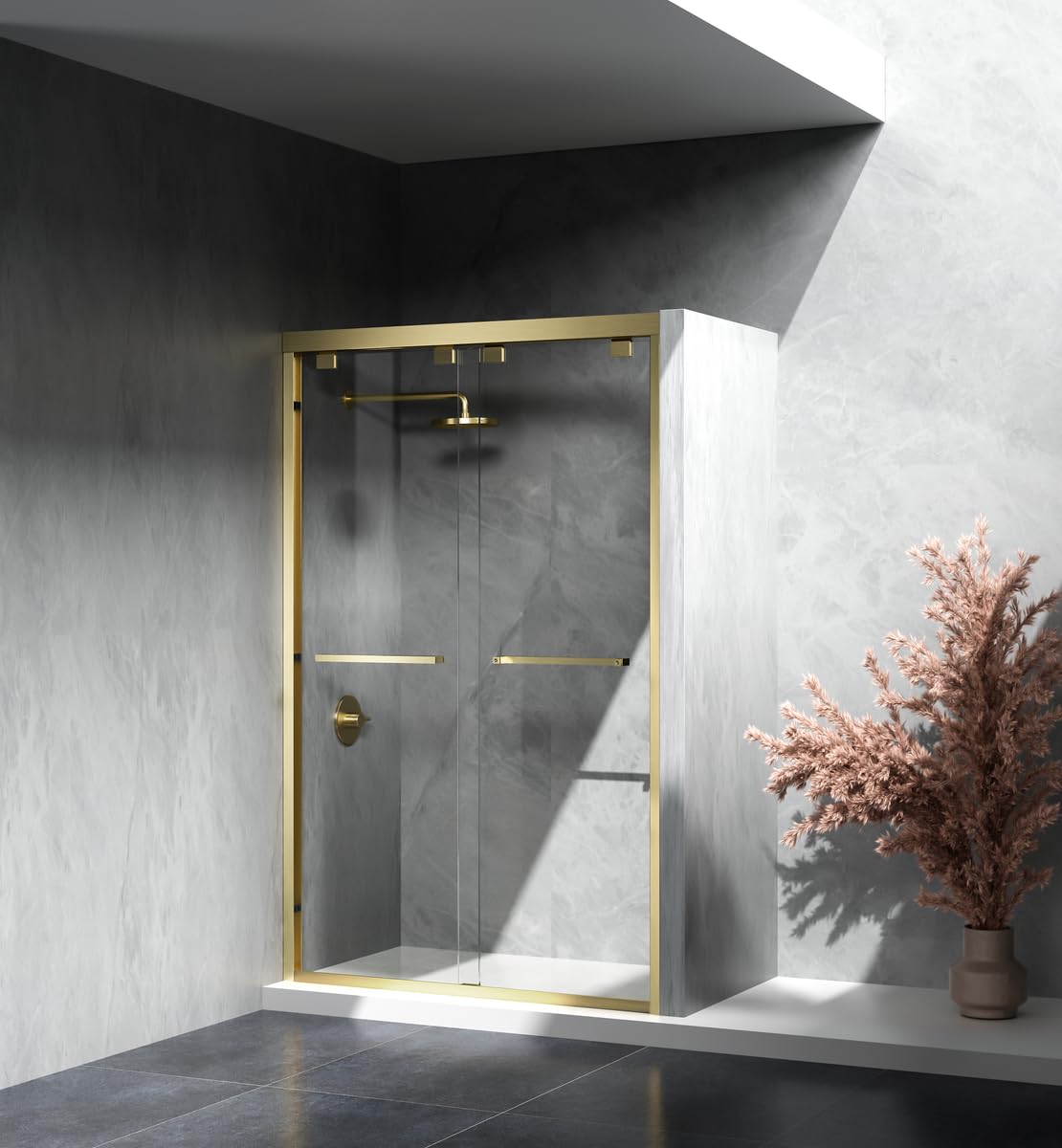 Elegant Kitchen and Bath SD303-4876BGD Semi-Frameless Shower Door 48 x 76 Brushed Gold