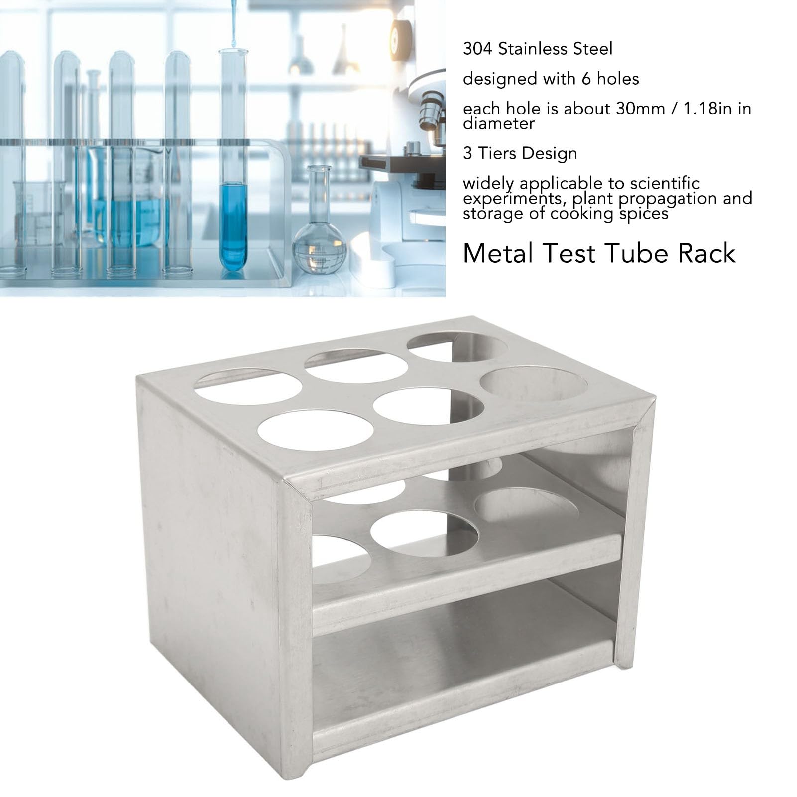 Metal Test Tube Rack, 304 Stainless Steel Test Tube Holder Sturdy Structure and Excellent Impact Centrifuge Tube Rack for Diameter 30mm Tubes