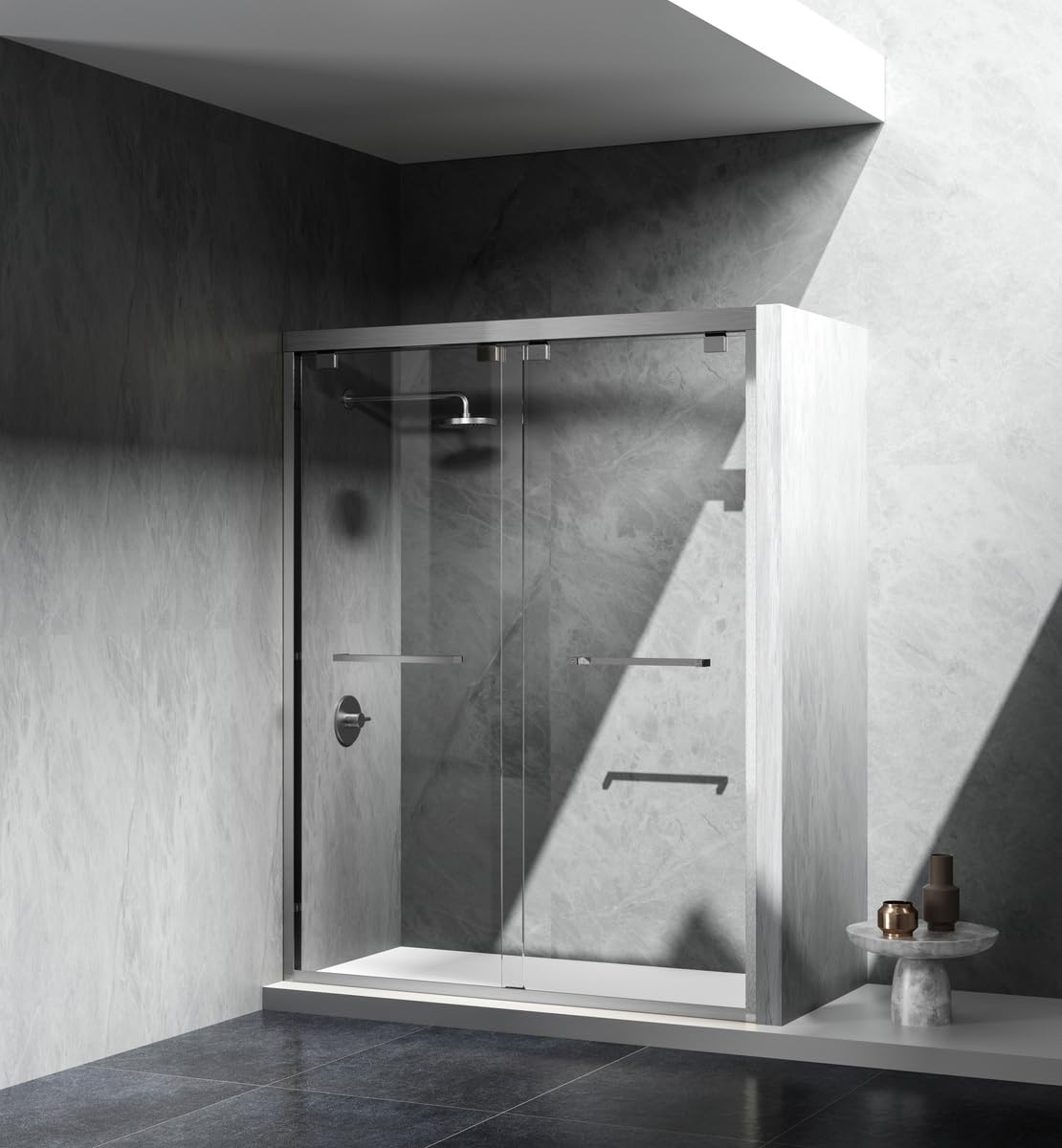 Elegant Kitchen and Bath SD303-6076BNK Semi-Frameless Shower Door 60 x 76 Brushed Nickel