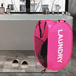 Larpur Pop Up Laundry Baskets, 2 Pack Mesh Laundry Hampers Collapsible Clothes Hampers for Home, Dorm, Travel (Black + Pink)