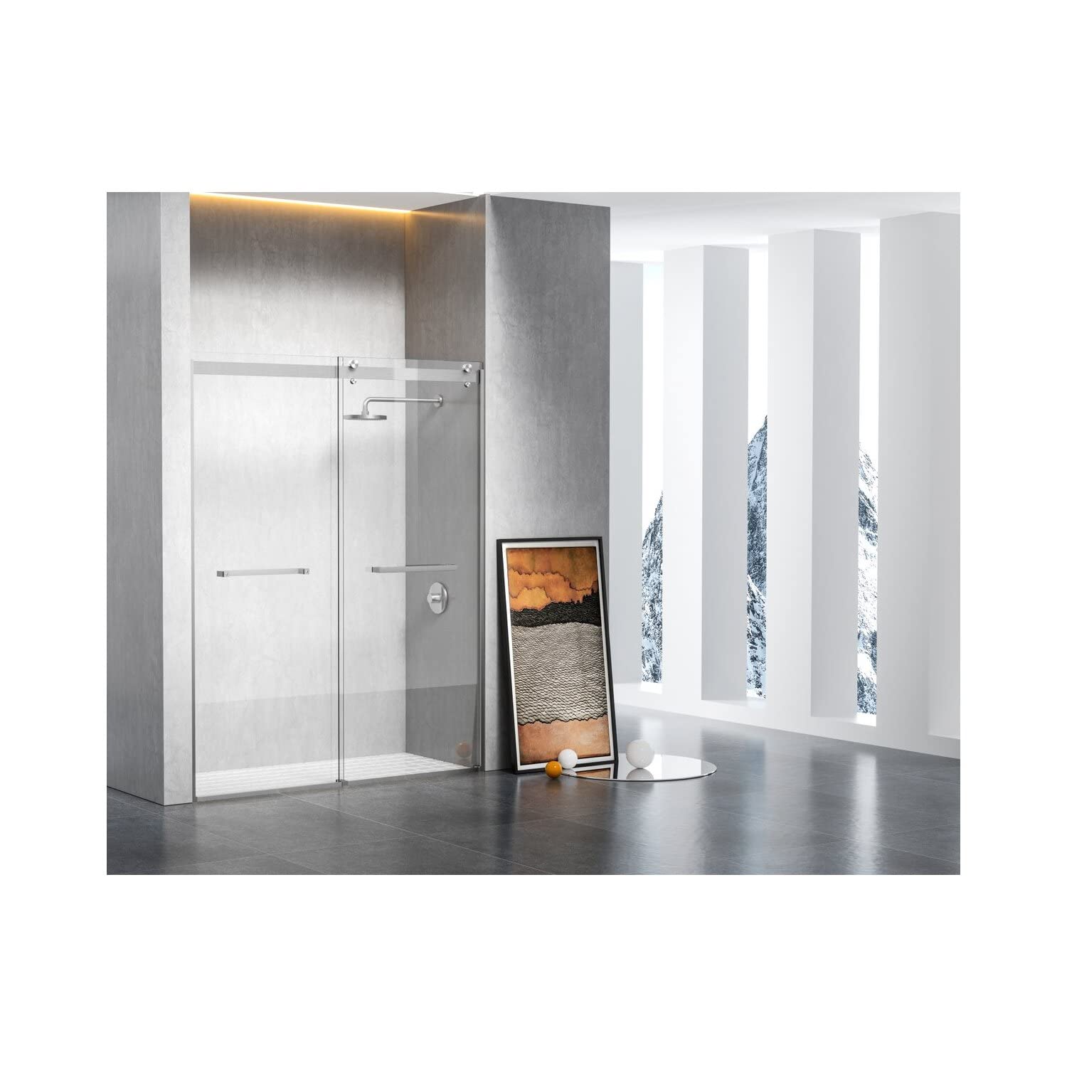 Elegant Kitchen and Bath SD202-6076BNK Frameless Shower Door 60 x 76 Brushed Nickel