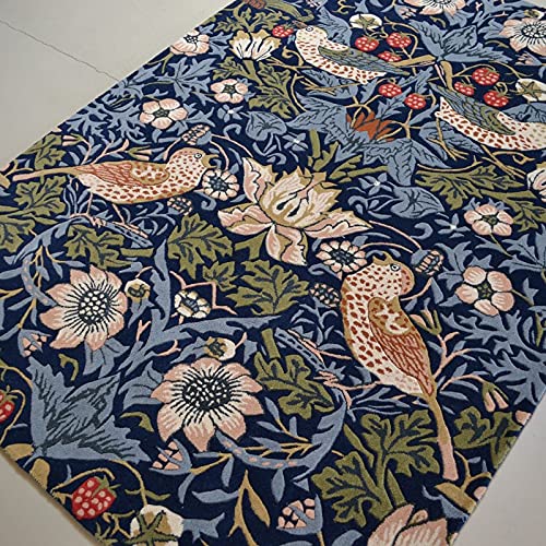 Restoration & Renovation Contemporary Strawberry Wool Area Rug – Handmade Garden-Inspired Floral & Botanical Carpet | Thick, Durable Design, Perfect for Living Room & Bedroom (Navy, 8' x 10')