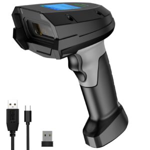 Wireless Barcode Scanner,Alacrity 1D Laser Industrial Grade 2.4GHz Wireless Handheld Bar Code Scanner with 1.77 Inches TFT Display Screen and 2000mA*H Rechargeable Battery