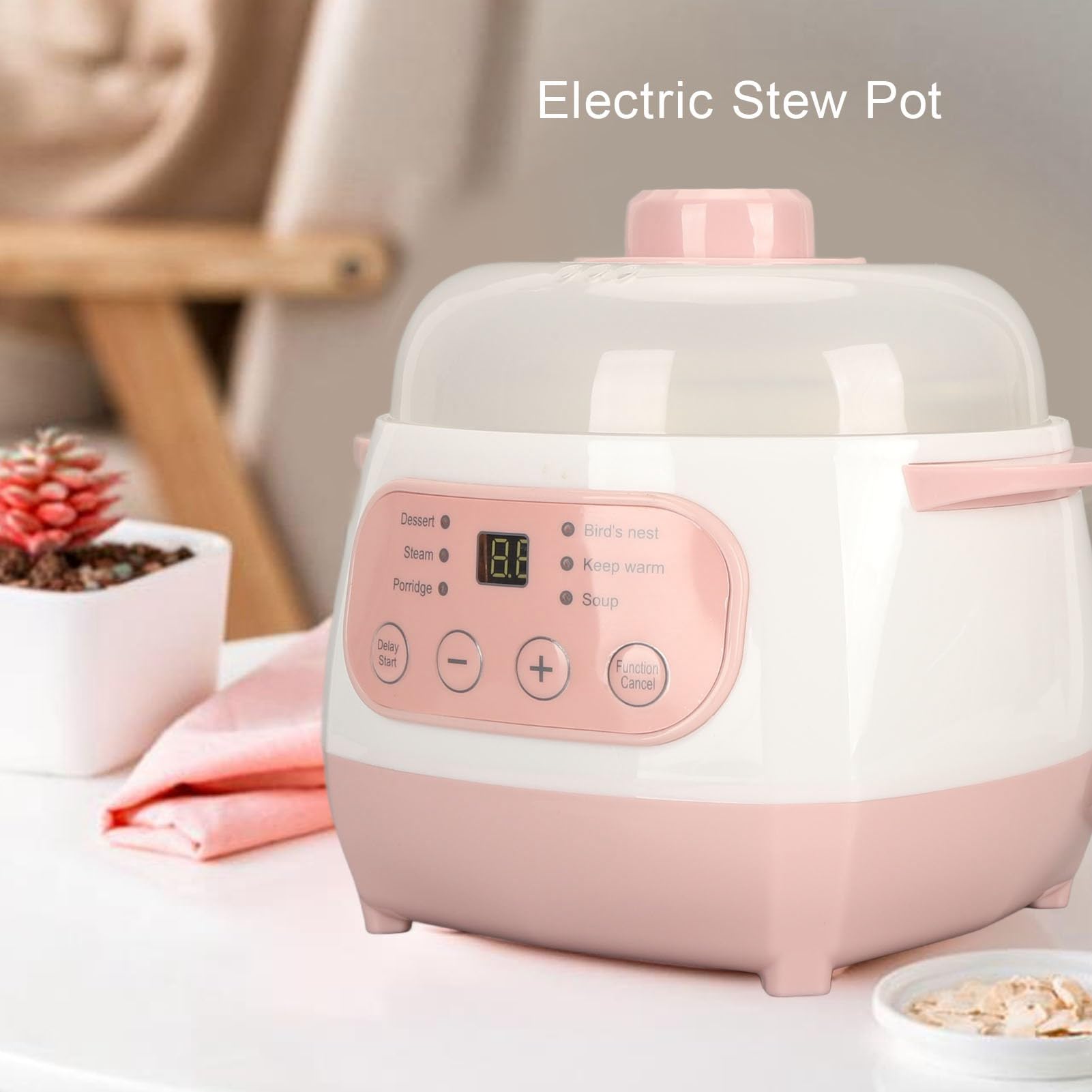 1L Electric Stew Pot 200W Anti Dry Burn Ceramic Cooker, Convenient and Easy to for Rice Soup (US Plug 110V)