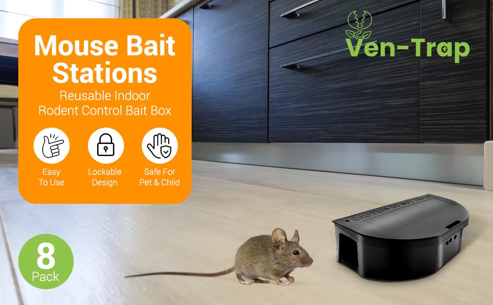 8 Pack - Mouse Bait Stations – Mice, Moles or Small Rodent Traps – Reusable Indoor Rodent Control Bait Box