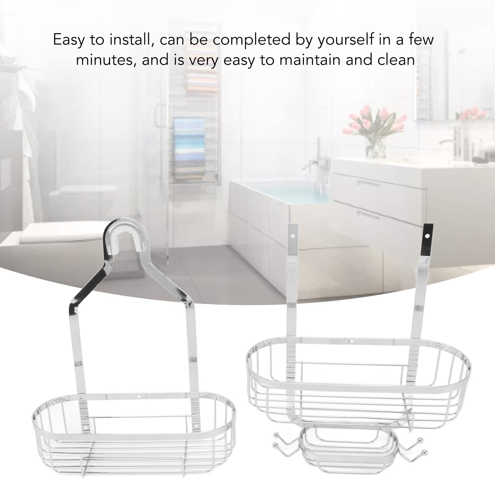 HUAOSN Shower Caddy, Metal Shower Shelf Wall Mounted Bathroom Shelves, 2 Layer Bathroom Wall Storage Basket, No Drilling, Bathroom Shelves Toilet Accessories(Plating)