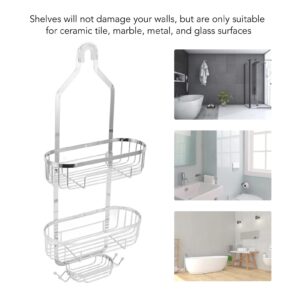 HUAOSN Shower Caddy, Metal Shower Shelf Wall Mounted Bathroom Shelves, 2 Layer Bathroom Wall Storage Basket, No Drilling, Bathroom Shelves Toilet Accessories(Plating)