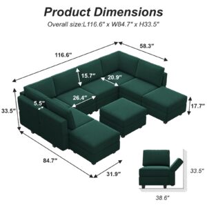 Belffin Modular Sectional Sofa Set Oversized U Shaped Couch with Storage Seat Sectional Sleeper Sofa with Chaise Green