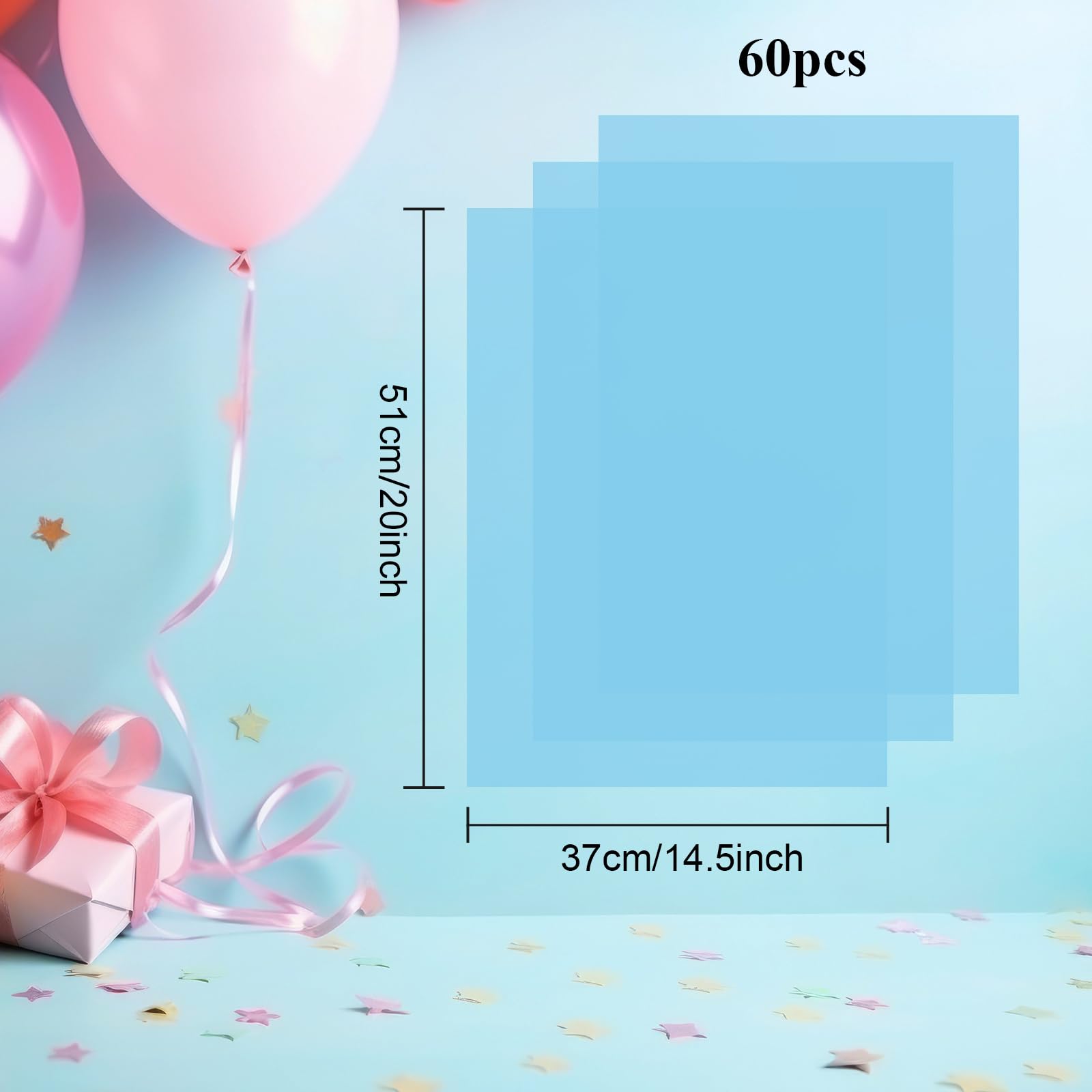 Bouiexye 60 Sheets Baby Blue Tissue Paper Christmas Tissue Paper Bulk Gift Wrapping for DIY Art Craft Floral Birthday Holiday Baby Shower Party （ 20 x 14.5 inches/51x37cm）