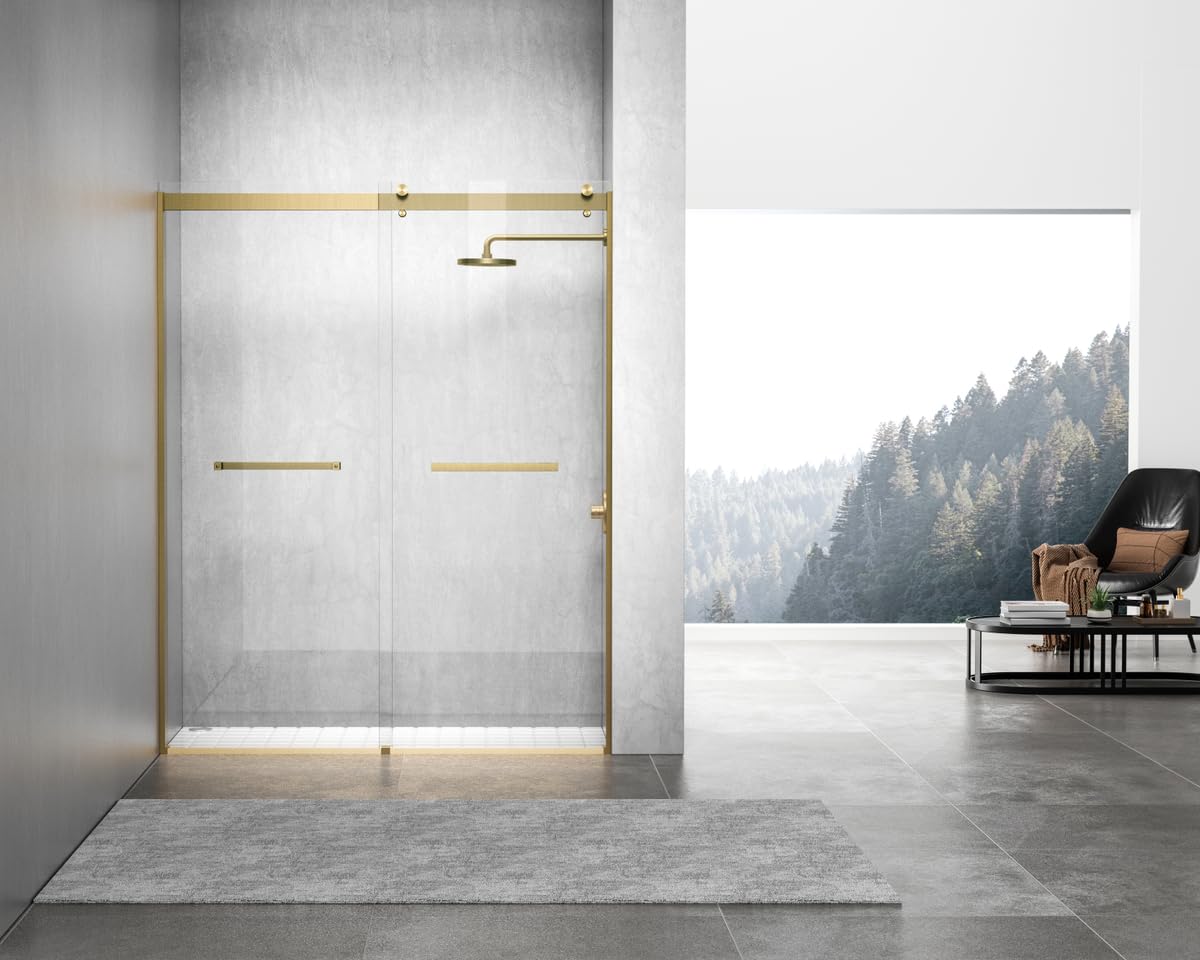 Elegant Kitchen and Bath SD202-6076BGD Frameless Shower Door 60 x 76 Brushed Gold