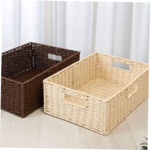 ABOOFAN 1pc Rattan Storage Basket Rustic Basket Woven Basket Makeup Containers Willow Basket Rattan Serving Basket Handmade Basket Home Decor Sundries Basket Storage Rack With Cover Grass