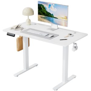 smug standing desk, 40x24 inch ergonomic adjustable height electric sit stand up down computer table with whole-piece desktop board, computer workstation for home office, white(2 packages)