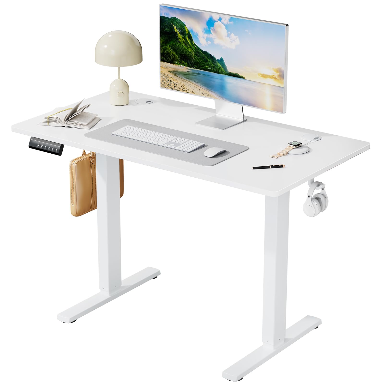 SMUG Standing Desk, 40x24 Inch Ergonomic Adjustable Height Electric Sit Stand Up Down Computer Table with Whole-Piece Desktop Board, Computer Workstation for Home Office, White(2 Packages)