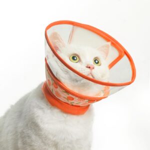 pupteck cat cone collar soft for neck, cat recovery collar to stop licking after surgery, adjustable elizabethan pet collar for small medium cats kittens, orange, s