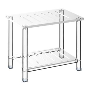 goiooia acrylic shower bench for inside shower 13.98" d x 21.26" w x 18.31" h, heavy duty (hold up to 300lbs) bathroom shower stool with storage shelf, for shaving legs & spa, waterproof non-slip