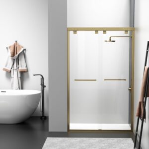 Elegant Kitchen and Bath SD303-4876BGD Semi-Frameless Shower Door 48 x 76 Brushed Gold