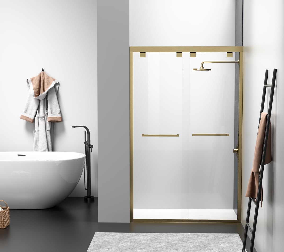 Elegant Kitchen and Bath SD303-4876BGD Semi-Frameless Shower Door 48 x 76 Brushed Gold