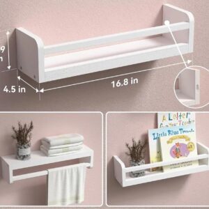 Love Joy Home Set of 4 Floating Shelves Wall Mounted, 16.8 Inches White Book Shelf for Rooms, Classic Wood Wall Bookshelf for Bedroom, Living Room, Bathroom, Kitchen, Toys, Décor, Spice Rack