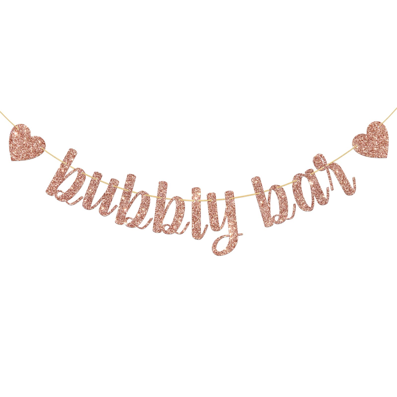 Bubbly Bar Banner, Birthday Wedding Engagement Bridal Shower Bachelorette Champagne Drinks Party Bunting Decorations Supplies Rose Gold Glitter