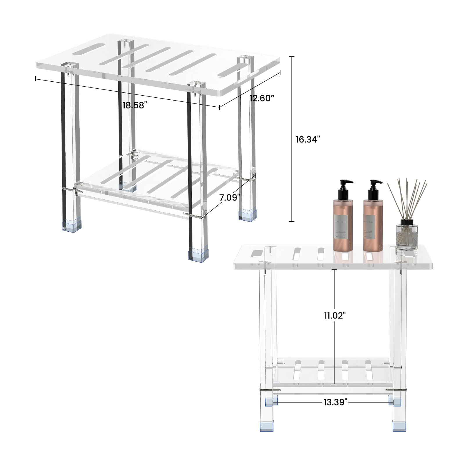 Sumerflos Acrylic Shower Bench for Inside Shower - 12.6" D * 18.58" W * 16.34" H Bathroom Shower Stool with Storage Shelf Heavy Duty (Hold Up to 400lbs) for Shaving Legs Waterproof Non-Slip