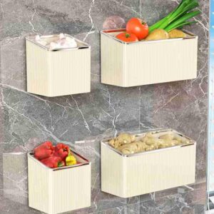 Qushy Floating Shelves Wall Bin Organizer Adhesive Wall Mounted Plastic Storage Organizer No Drilling Hanging Storage Containers Makeup Organizer Shelf for Office, Kitchen, Home