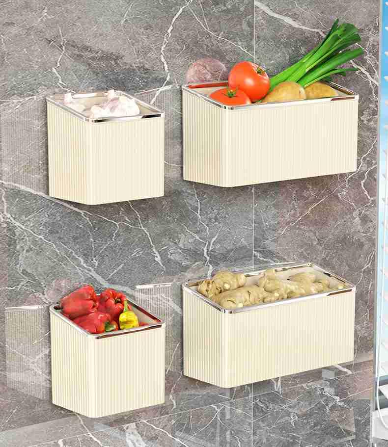 Qushy Floating Shelves Wall Bin Organizer Adhesive Wall Mounted Plastic Storage Organizer No Drilling Hanging Storage Containers Makeup Organizer Shelf for Office, Kitchen, Home