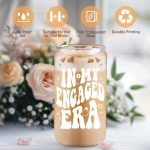 Coolife 16 oz in My Engaged Era Coffee Glass Cups w/Lids Straws - Engagement Gifts for Her Women, Bride to be Gifts - Bridal Shower, Bachelorette Gifts for Bride, Fiance Gifts for Women, Future Mrs