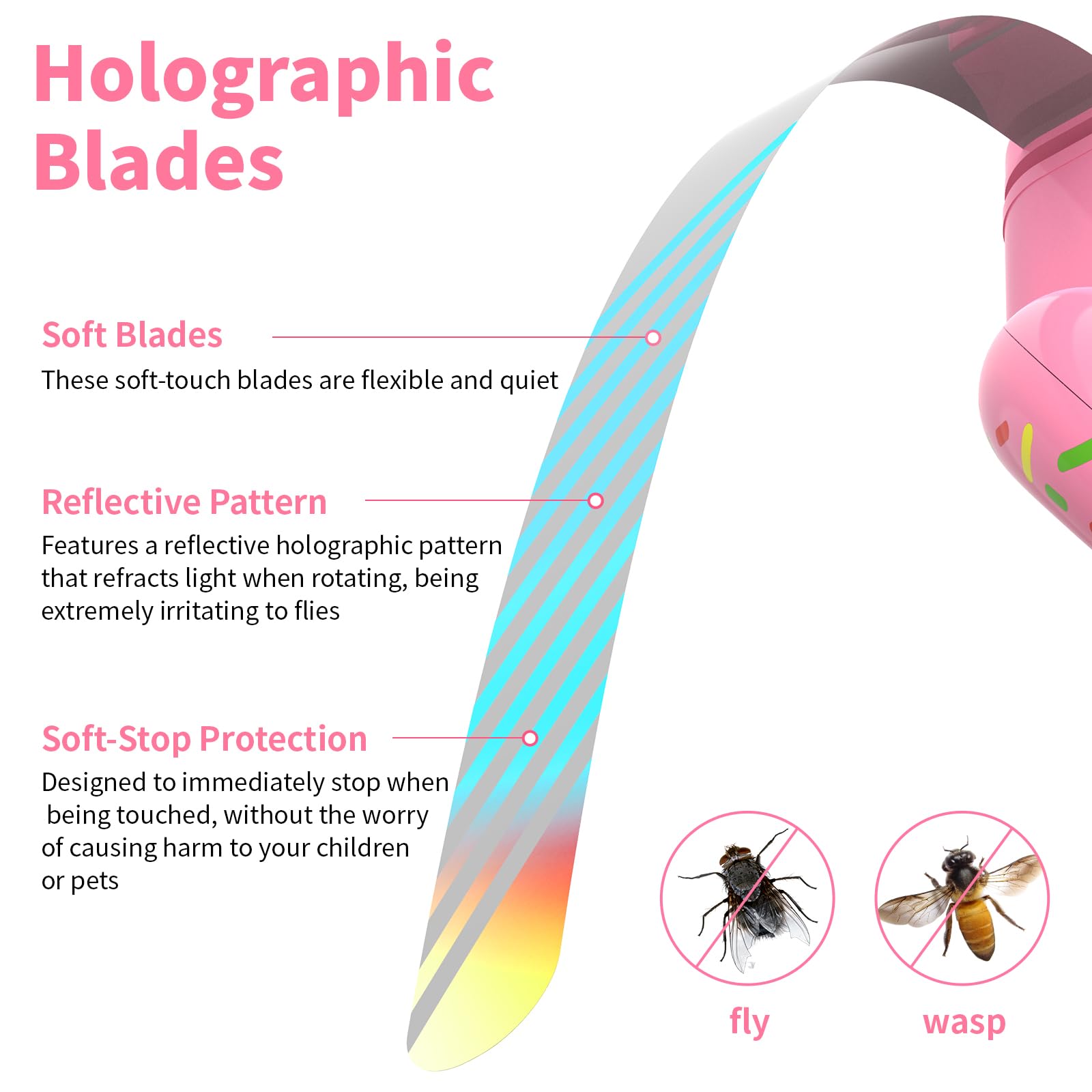 Fly Fans for Tables, Stretchable Fly Repellent Fans Indoor Outdoor Doughnut Food Fans Keep Flies Away, Portable Table Top Fly Spinner with Holographic Blades, Bug Fans for Picnic, Party, BBQ