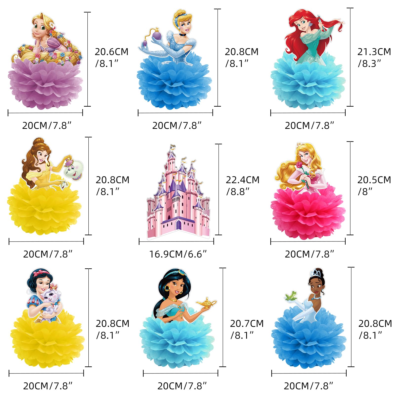 RAdsar 9 Pcs Princess Party Decorations Princess Honeycomb Centerpieces Table Decoration for Princess Theme Party Supplies