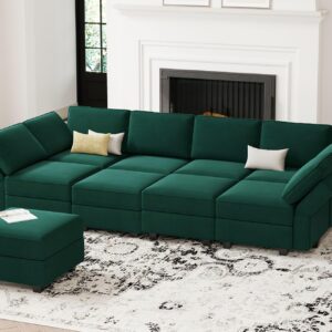 Belffin Modular Sectional Sofa Set Oversized U Shaped Couch with Storage Seat Sectional Sleeper Sofa with Chaise Green