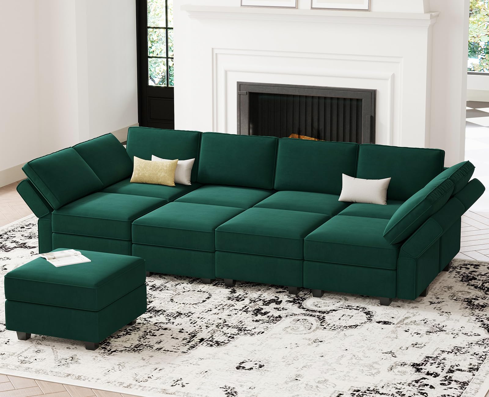 Belffin Modular Sectional Sofa Set Oversized U Shaped Couch with Storage Seat Sectional Sleeper Sofa with Chaise Green