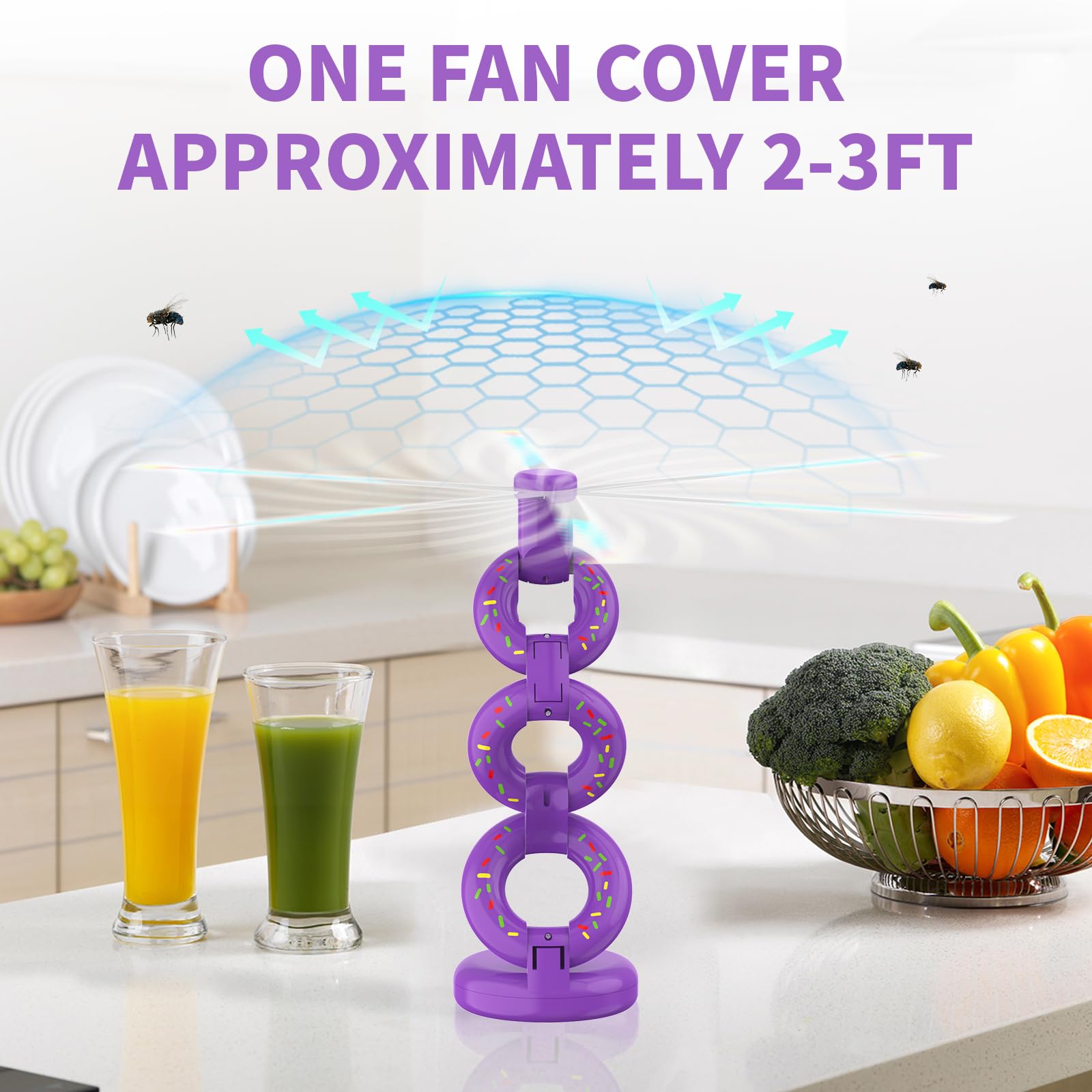 Fly Fan for Tables Fly Fan for Food Keep Flies Away Fly Repellent Fans Outdoor Patio Fly Traps for Outdoor Bug Fans with Holographic Blades (Purple, 3Packs)