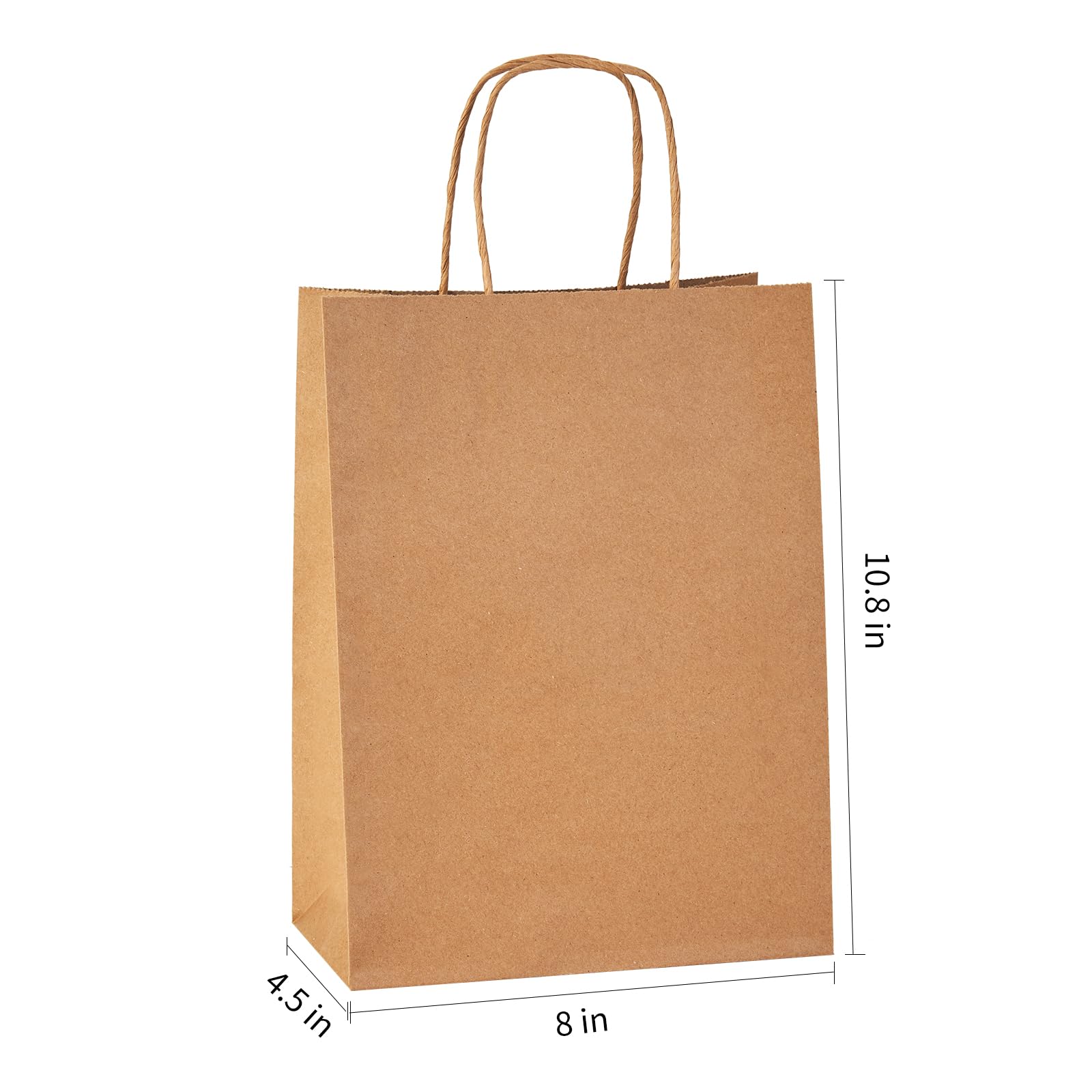 YEEHAW Brown Paper Bags with Handles Bulk 8"x4.5"x10.8" 100Pcs Gift Bags Medium Size, Brown Gift Bags with Handles, Gift Bags Bulk, Retail Bags, Party Bags, Shopping Bags, Merchandise Bags