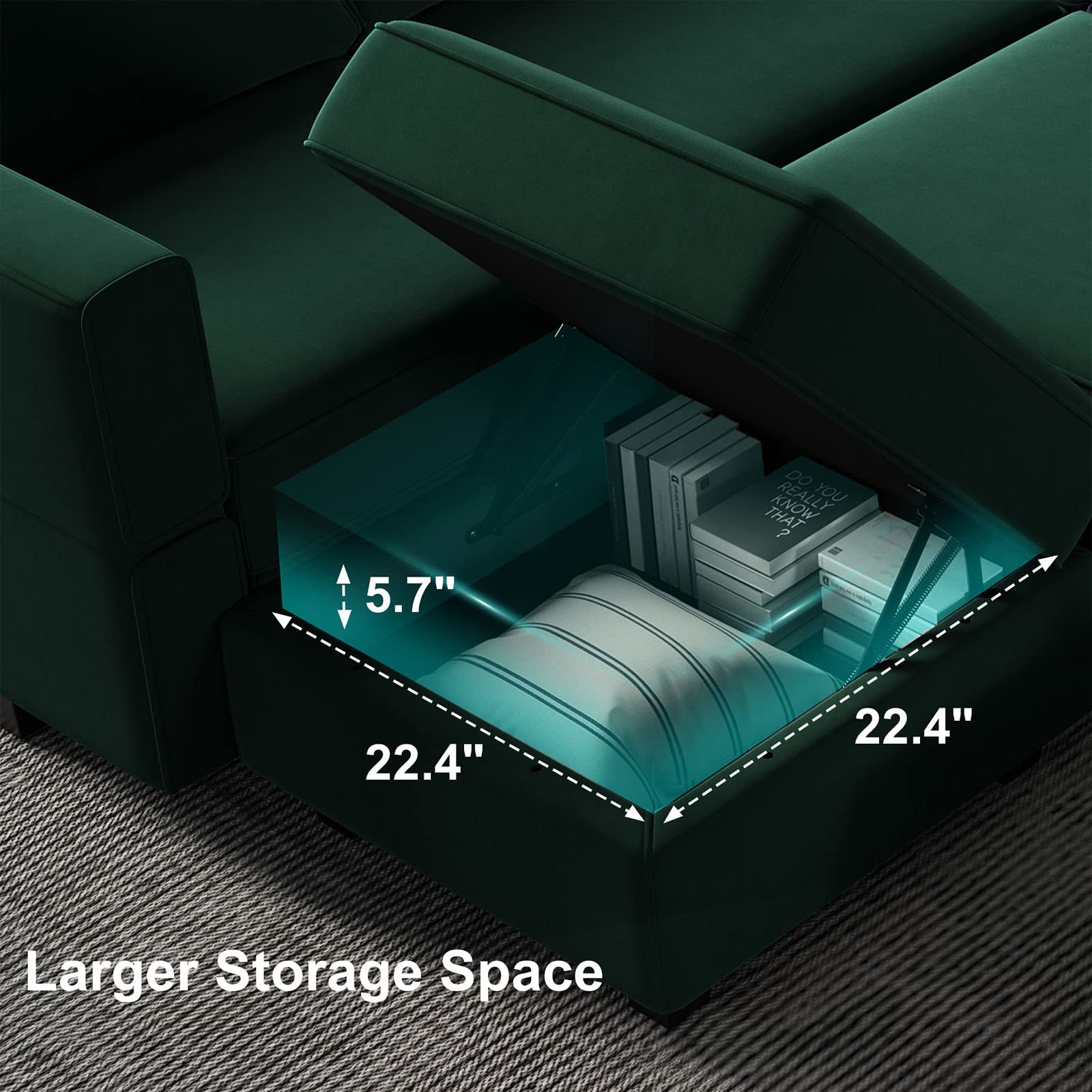 Belffin Modular Sectional Sofa Set Oversized U Shaped Couch with Storage Seat Sectional Sleeper Sofa with Chaise Green