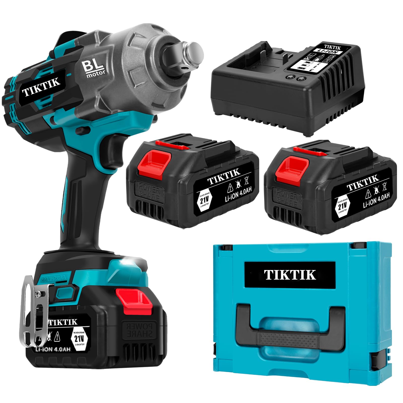 TIKTIK 2000Nm Cordless Impact Gun, 3/4" Brushless High Torque Impact Wrench,5500RPM Power Impact Wrenches w/ 2 * 4.0Ah Battery & Fast Charger,21V Electric Impact Wrenche for Car/Truck RV/Mower