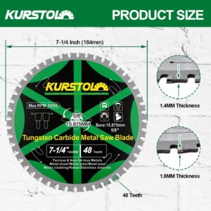 KURSTOL Metal Circular Saw Blade - 7-1/4" TCT Cutting Blade 48T Tungsten Carbide Tipped Blade Arbor 15.87mm for Steel, Stainless Steel, Nickel, Titanium, Ferrous Metals, Steel Pipe