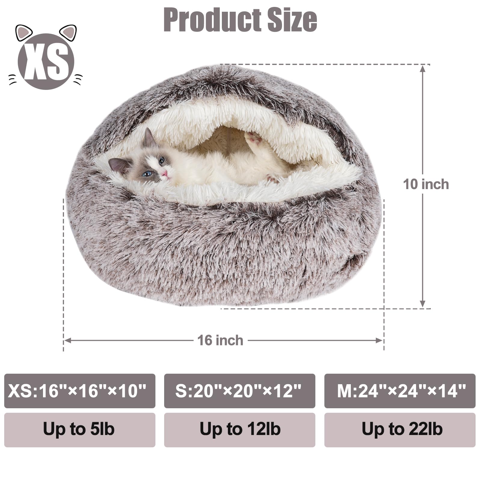 Qianchilang Cat Beds & Dog Bed with Cover Cave, Dog Beds for Small Dogs, Round Soft Plush Donut Calming Pet Bed for Indoor Cats or Small Dog, Washable Puppy Bed with Non-Slip Bottom-16inch