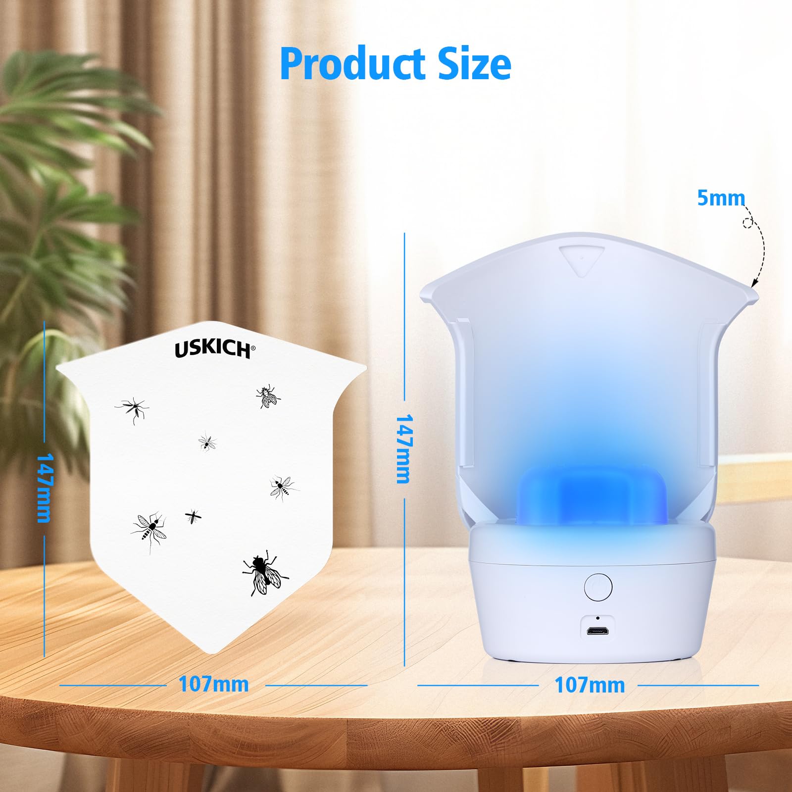 Flying Insect Trap with USB Rechargeable and Portable,Insect Catcher,Indoor Fly Trap with Night UV Light,Fruit Fly Traps for Gnat, Moth, Mosquito, Bug Light Insect Killer (1 Device＋10 Glue Cards)