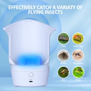 Flying Insect Trap with USB Rechargeable and Portable,Insect Catcher,Indoor Fly Trap with Night UV Light,Fruit Fly Traps for Gnat, Moth, Mosquito, Bug Light Insect Killer (1 Device＋10 Glue Cards)