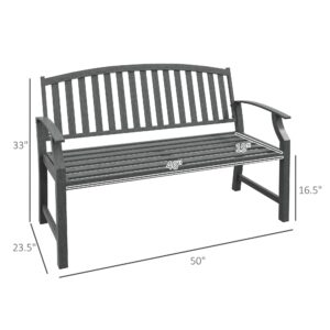 Outsunny 46" Outdoor Garden Bench, Metal Bench, Wood Look Slatted Frame Furniture for Patio, Park, Porch, Lawn, Yard, Deck, Gray