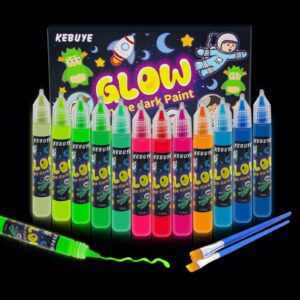 glow in the dark acrylic paint - set of 12 colors, acrylic paints for outdoor and indoor decoration, fluorescent paint for canvas art supplies for easter painting